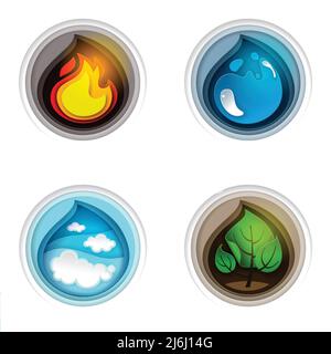 Vector paper cut four nature elements Stock Vector