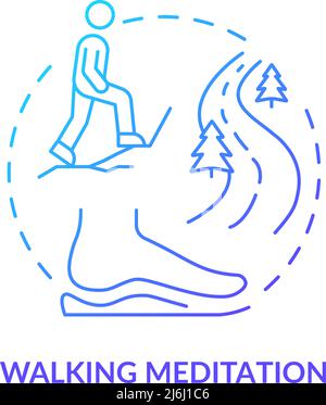 Walking meditation blue gradient concept icon Stock Vector