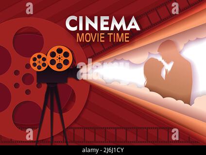 Cinema movie time vector paper cut poster template Stock Vector