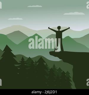 Illustration vector design of landscape, climbing mountain. Stock Vector