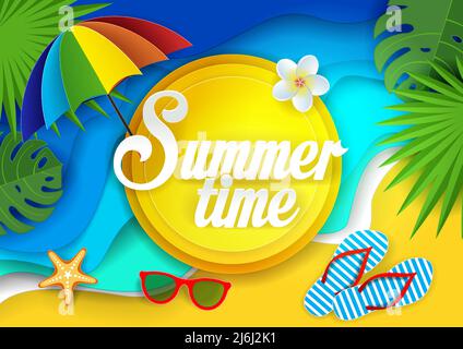 Summertime vector paper cut illustration Stock Vector