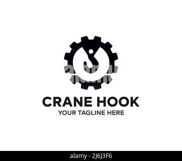 Black industrial Crane Hook logo design. Heavy industry and engineering, steel production or metallurgy industry vector design and illustration. Stock Vector