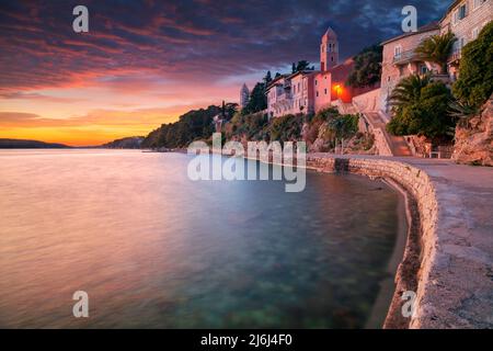 Rab, Rab Island, Croatia. Cityscape image of iconic village Rab, Croatia located on Rab  Island at sunset. Stock Photo