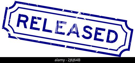 Grunge blue released word rubber square seal stamp on white background ...
