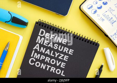 Open notepad with DMAIC Methodology and pen. Stock Photo