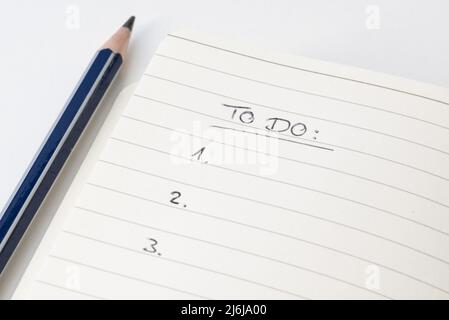 close-up view of to do list on page of notepad Stock Photo