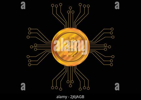 Bitcoin and electric circuit crypto currency. with black background Stock Vector