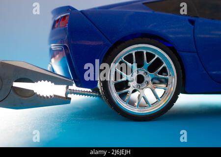 Repair a car concept. Stubbing wheels Stock Photo