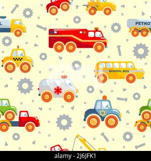 Detailed seamless background with varied toys transportation Stock Vector