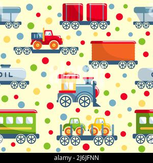 Detailed seamless background with toys railroad transportation Stock Vector