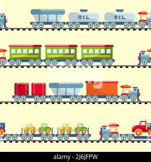 Detailed seamless background with toys railroad transportation Stock Vector