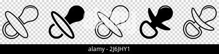 Baby dummy vector icons. Pacifier or nipple symbols. Flat and line art style. Vector illustration isolated on transparent background Stock Vector
