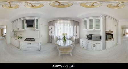 360 degree panoramic view of full seamless spherical hdri panorama 360 degrees angle view in interior guestroom and kitchen in modern flat apartments in equirectangular projection