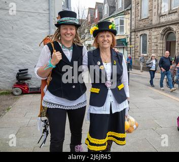 Two ladies dressed in costume on Trevithick Day in Camborne, Cornwall,uk Stock Photo