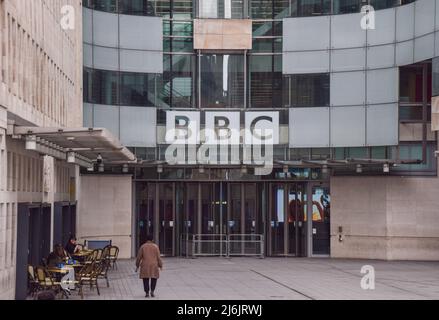 General view of Broadcasting House, BBC headquarters in central London. (Photo by Vuk Valcic / SOPA Images/Sipa USA) Stock Photo