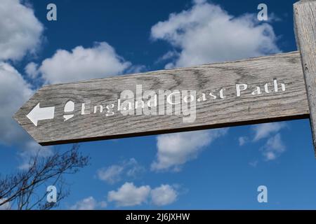 England Coast Path sign near Ravenglass, Lake District, Cumbria Stock Photo