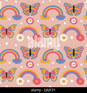 Retro daisies and sparkles on light background. Stock Vector