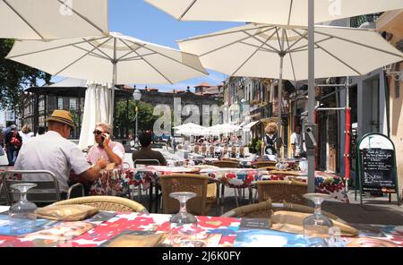 View From the Restaurant Table, Porto, Portugal. Stock Photo