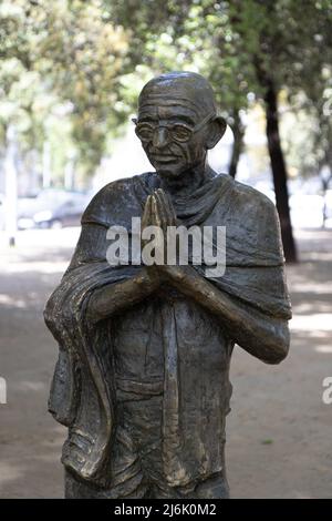 BARCELLONA, SPAIN-APRIL 30, 2022: Bronze statue of Mahatma Gandhi in Barcelona Stock Photo