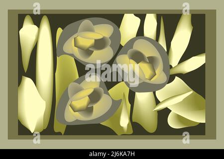 painting with olive abstract flowers on a dark background Stock Vector