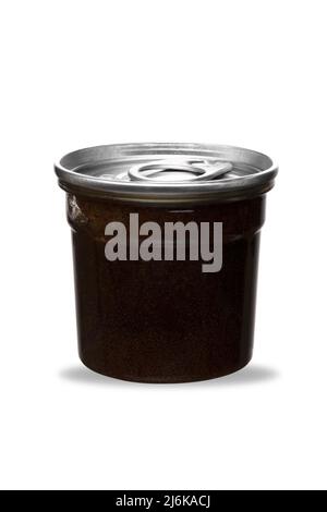brown coffee scrub in transparent jar with metal lid on white insulated background Stock Photo
