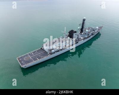 HMS Somerset (Type 23 frigate) anchored in the solent Portsmouth. Stock Photo