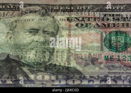 fragment of 50 dollar banknote with visible details of banknote reverse for design purpose Stock Photo