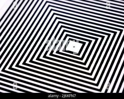 Abstract striped hypnotic square composition, black and white pop art simple minimal repetitive high contrast pattern, background texture, object deta Stock Photo