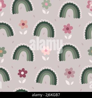 Fainbow and flowers pattern Stock Vector