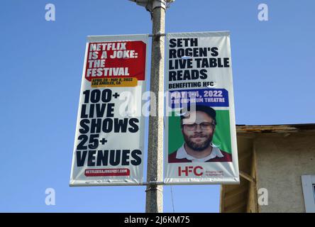 Los Angeles, California, USA 24th April 2022 A general view of atmosphere of Netflix Is A Joke The Festival Banner with Seth Rogen on April 24, 2022 in Los Angeles, California, USA. Photo by Barry King/Alamy Stock Photo Stock Photo