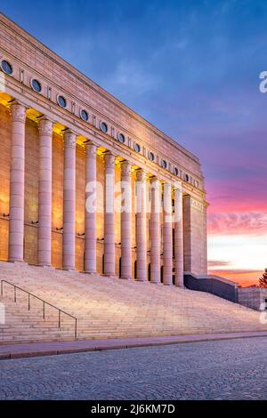 Parliament House in Helsinki Finland at sunset Stock Photo