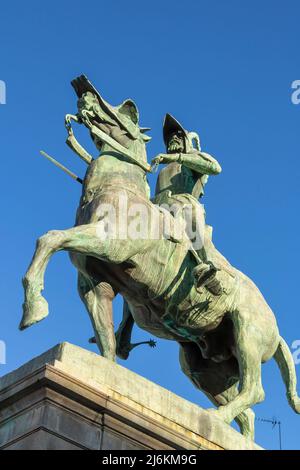 The statue of equestrian statue Francisco Pizarro located in Trujillo town, Caceres, Spain. Stock Photo