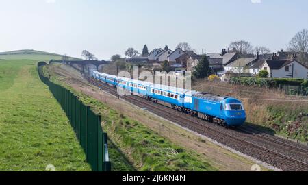 The Locomotive Services Blue Pullman luxury dining train on the west coast mainline it is a converted Intercity 125. Stock Photo