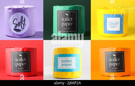 Set of toilet paper on colorful background Stock Photo