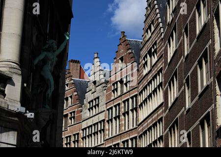 Curving street with typical Flemish Architecture in Antwerp, Belgium Stock Photo