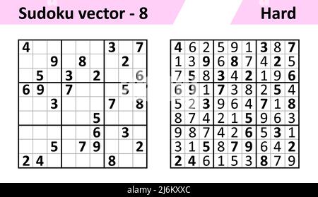 Sudoku game with answers. Hard complexity. Simple vector Stock Vector