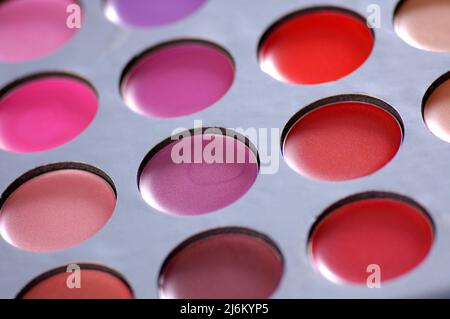 Bright colored lipstick palette, close up Stock Photo