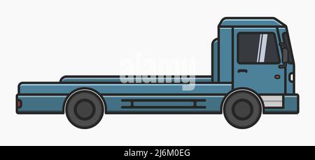 blue truck with no trailer side view vector flat illustration Stock Vector