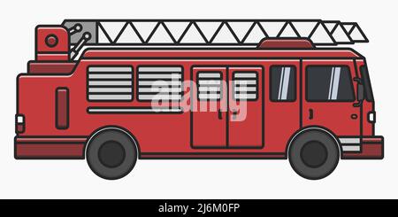 isolated red firetruck cartoon style side view vector flat illustration Stock Vector