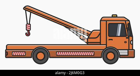 isolated orange tow truck simple design side view vector flat illustration Stock Vector