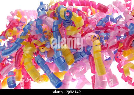 Colorful curled ribbon, as for gift packaging, crafting or celebration Stock Photo
