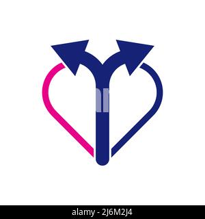 Two way arrow symbol love heart logo Stock Vector