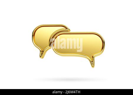 Two blank gold speech bubble pin isolated on white background. Social media notification speech bubble icon. 3D rendering Stock Photo