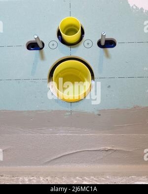 Built-in toilet in house bathroom without toilet bowl Stock Photo