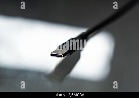 Close-up shot of USB-C cable plug Stock Photo