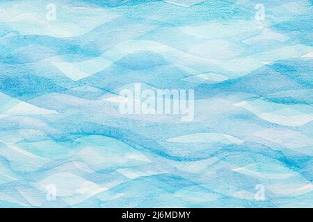 blue waves watercolor painted pattern on paper background Stock Photo