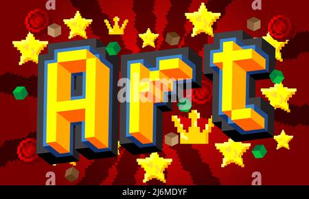 Art. Pixelated word with geometric graphic background. Vector cartoon illustration. Stock Vector