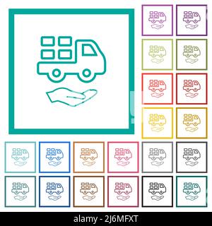 Courier services outline flat color icons with quadrant frames on white background Stock Vector