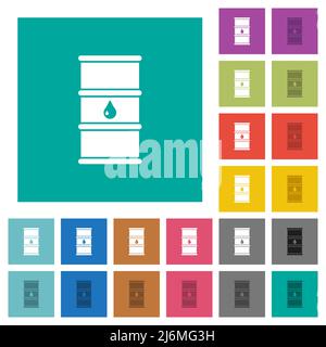 Oil barrel multi colored flat icons on plain square backgrounds. Included white and darker icon variations for hover or active effects. Stock Vector