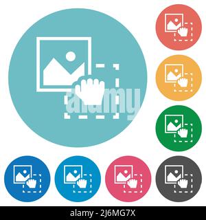 Grab image to upload flat white icons on round color backgrounds Stock ...
